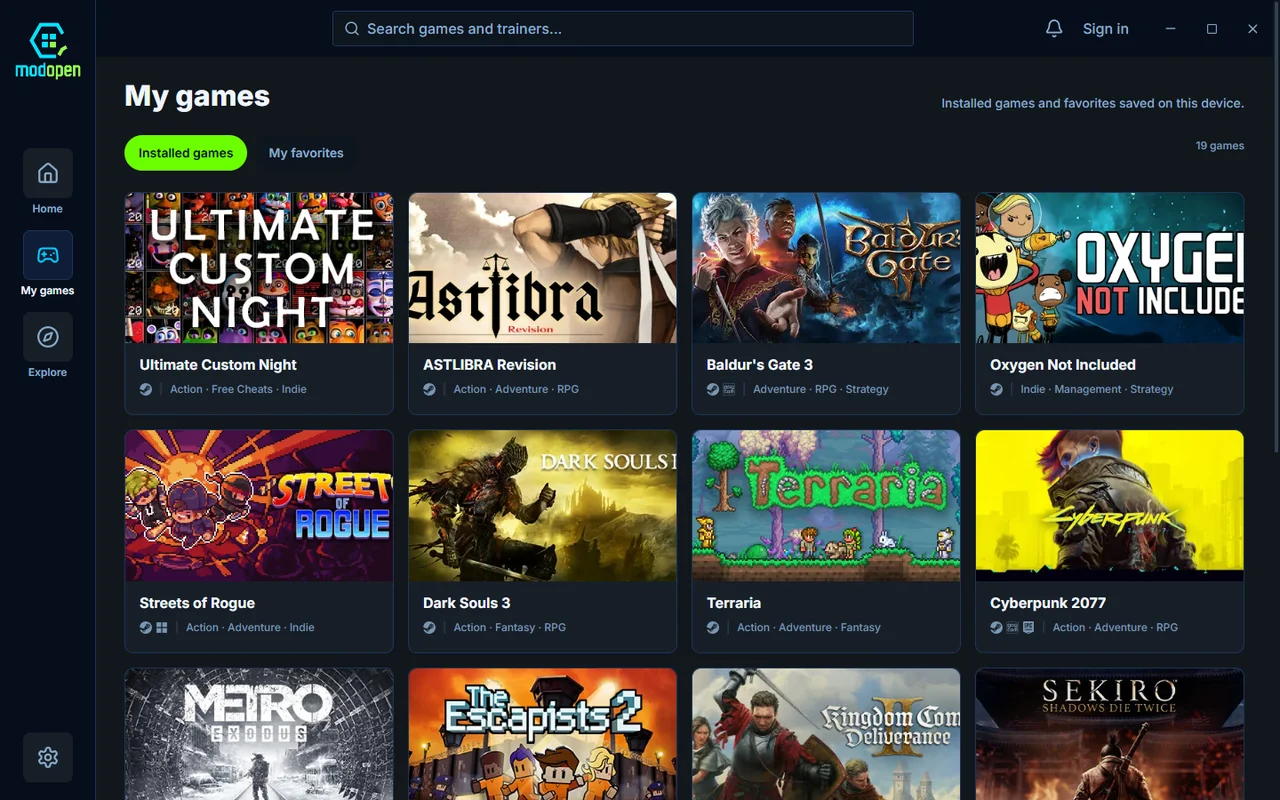 ModOpen detected games library