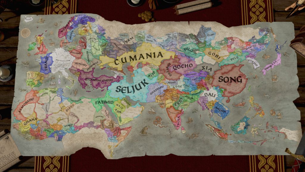 Crusader Kings III 官方游戏画面：展开的中世纪世界地图