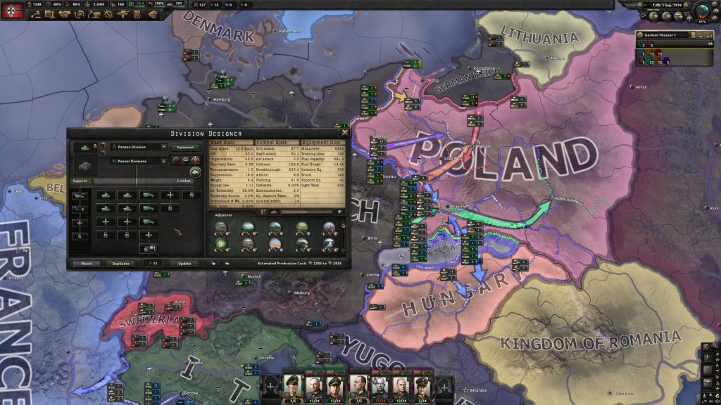 Hearts of Iron IV 官方游戏画面：欧洲战略地图与陆军编制界面