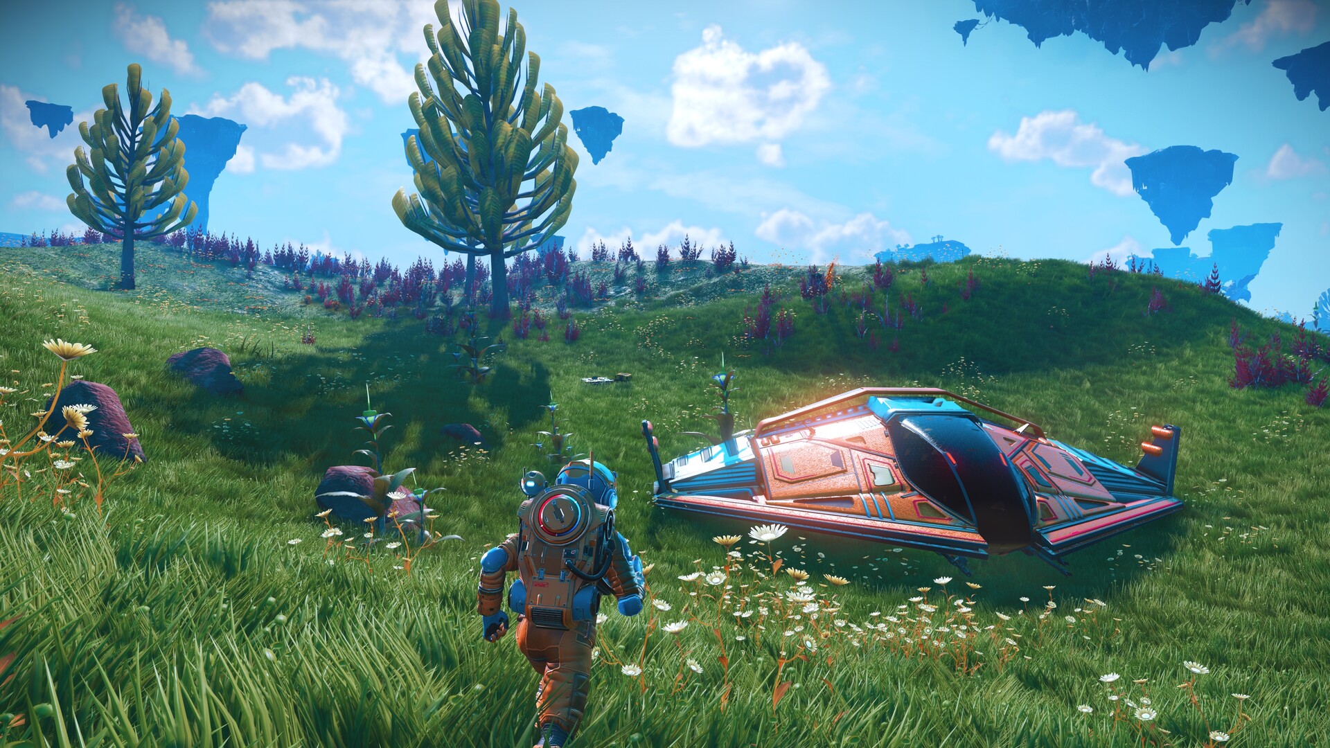 No Man’s Sky 官方游戏画面：探索者、飞船与外星地貌