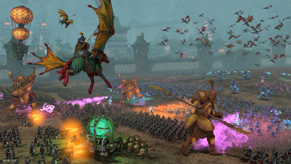 Total War: WARHAMMER III 官方游戏画面：飞龙与大规模战场