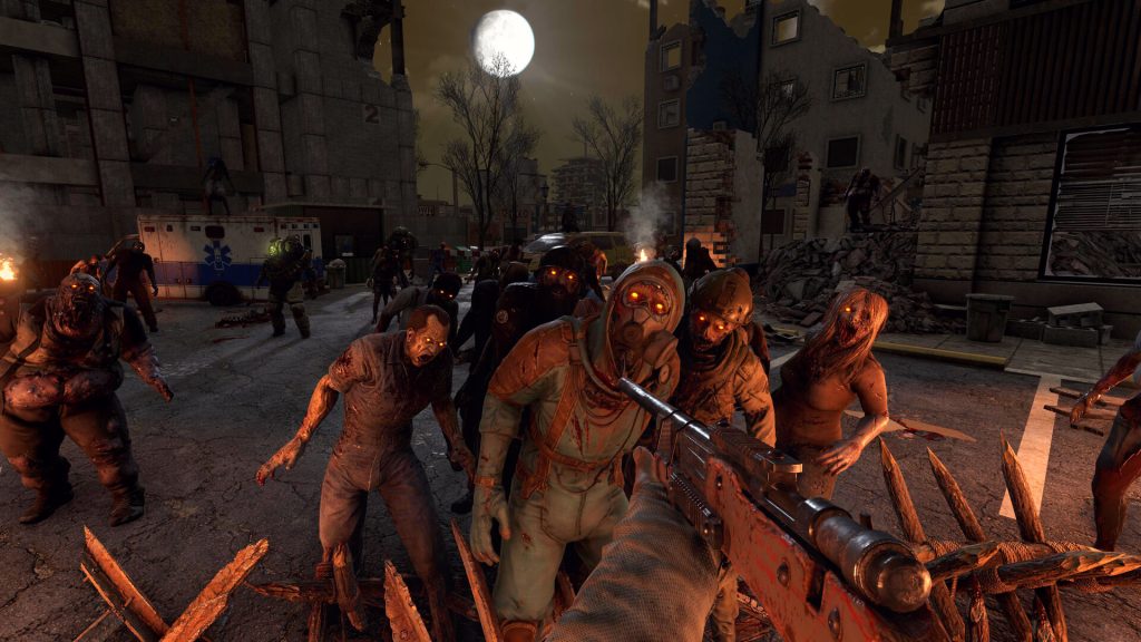 7 Days to Die 官方游戏画面：夜晚街道上的僵尸群